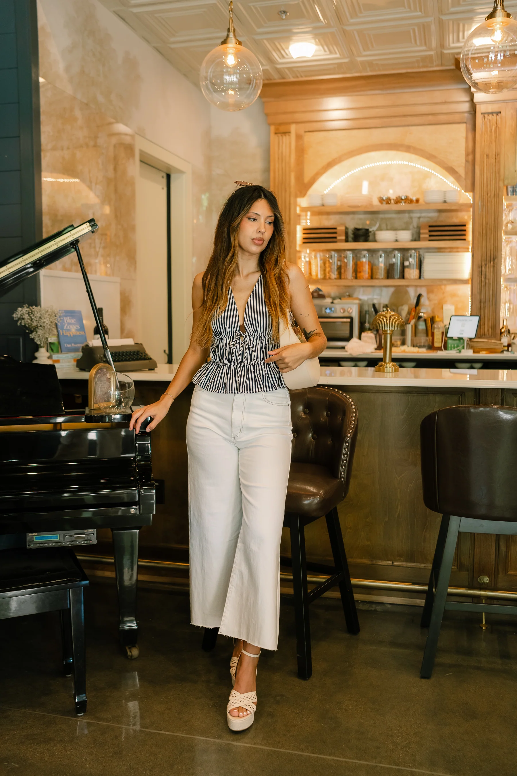 Ivy Navy & White Stripe Flare Tank - Image 2