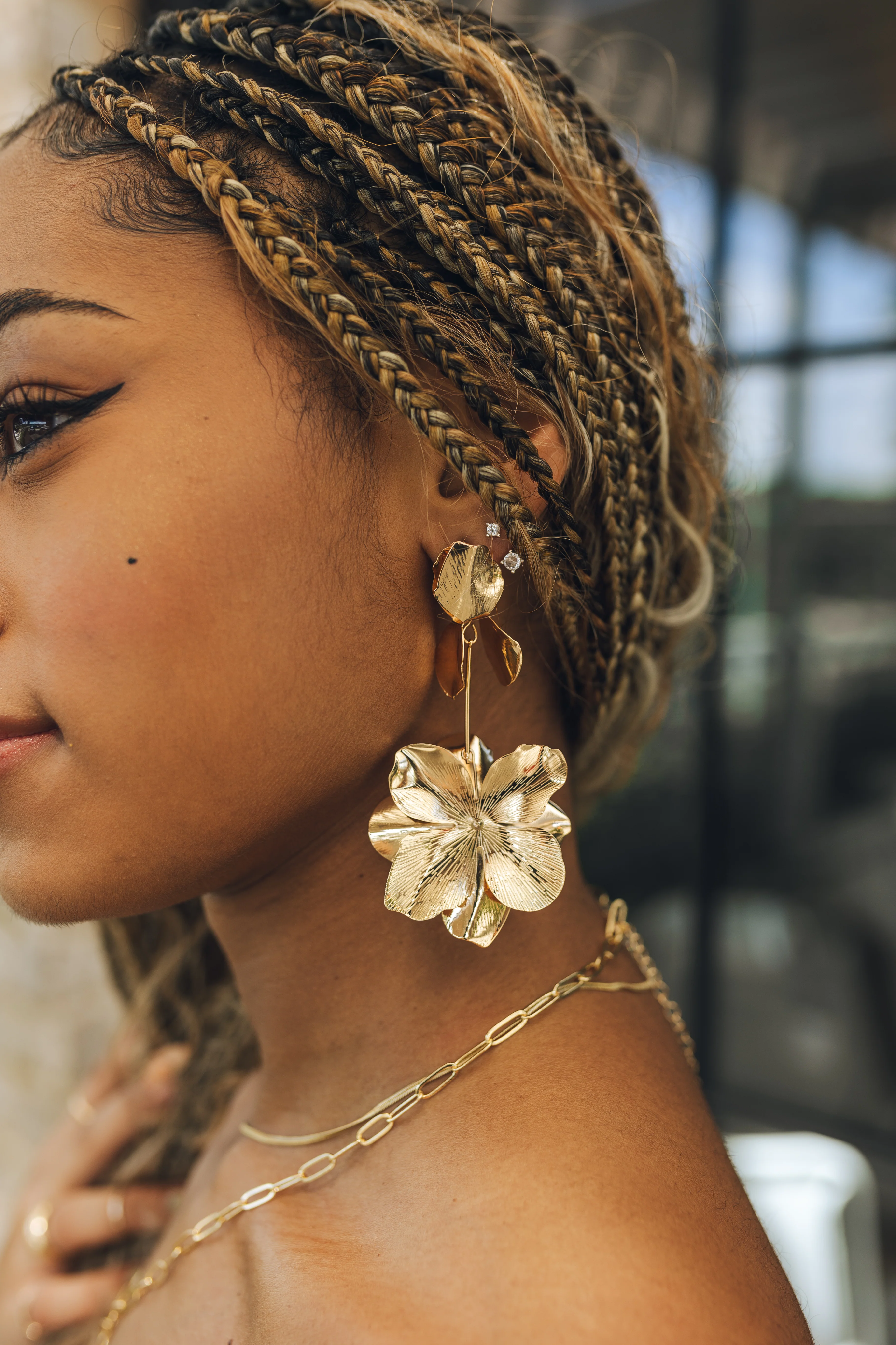 Gianna Gold Flower Dangle Earrings