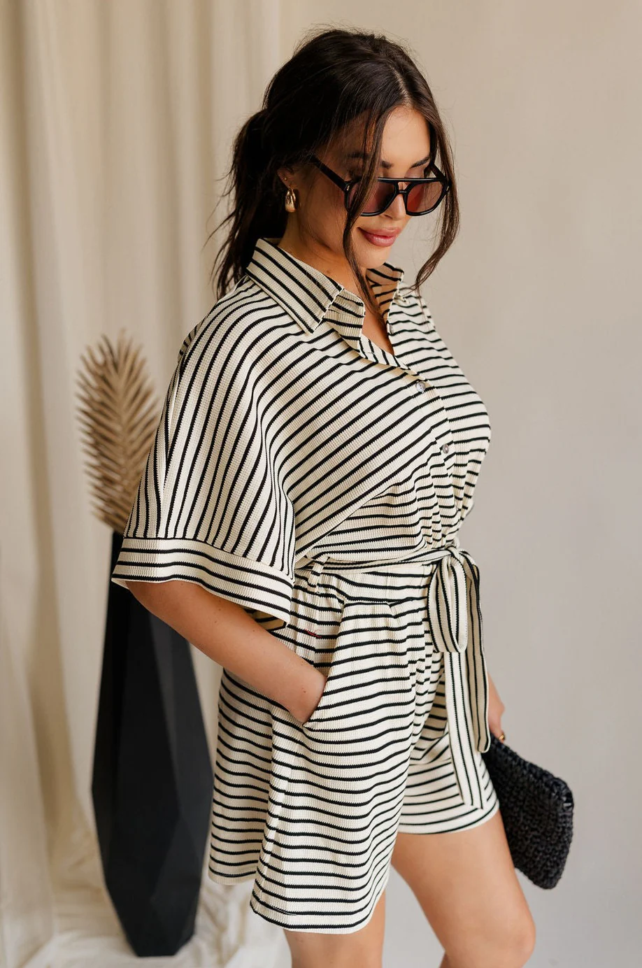 Eden Black & Cream Stripe Tie Romper - Image 6