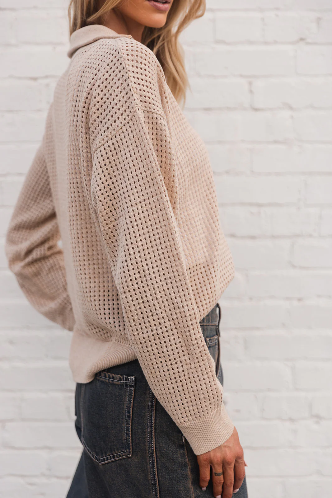 Eden Oatmeal Quarter Zip-Up Knit Sweatshirt - Image 3