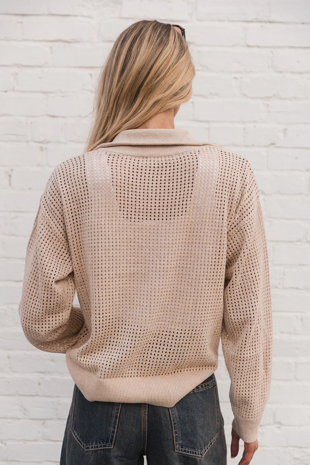 Eden Oatmeal Quarter Zip-Up Knit Sweatshirt - Image 4