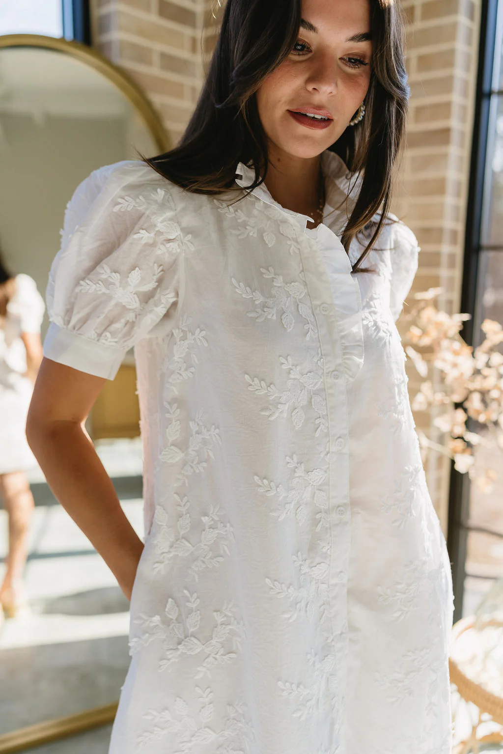 Eden White 3D Floral Mini Dress - Image 2