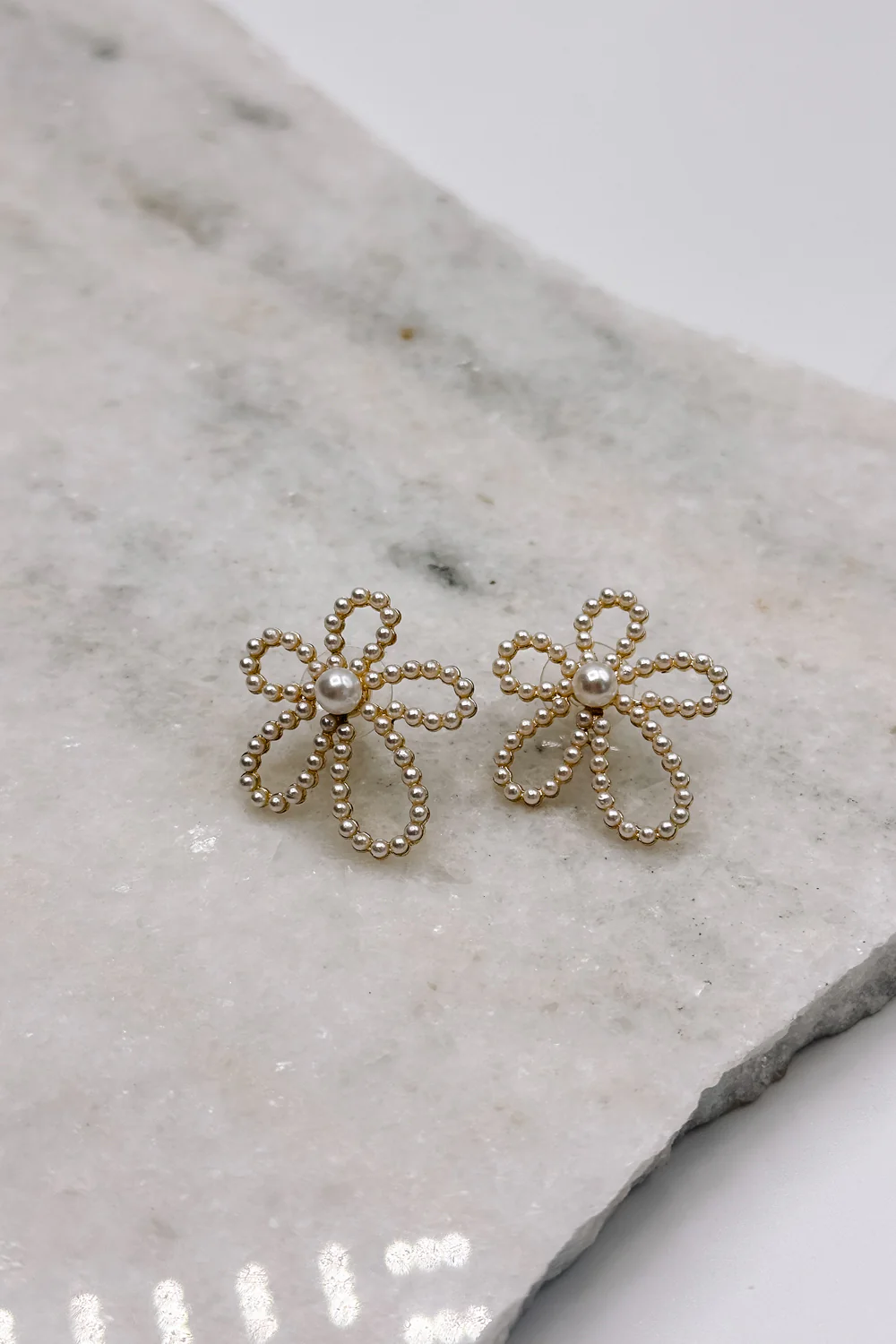 Nova Pearl & Gold Flower Stud Earring - Image 2