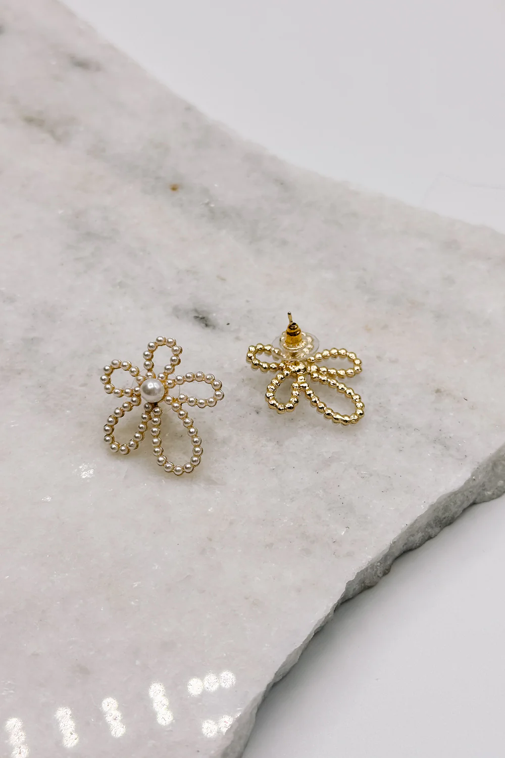 Nova Pearl & Gold Flower Stud Earring - Image 4