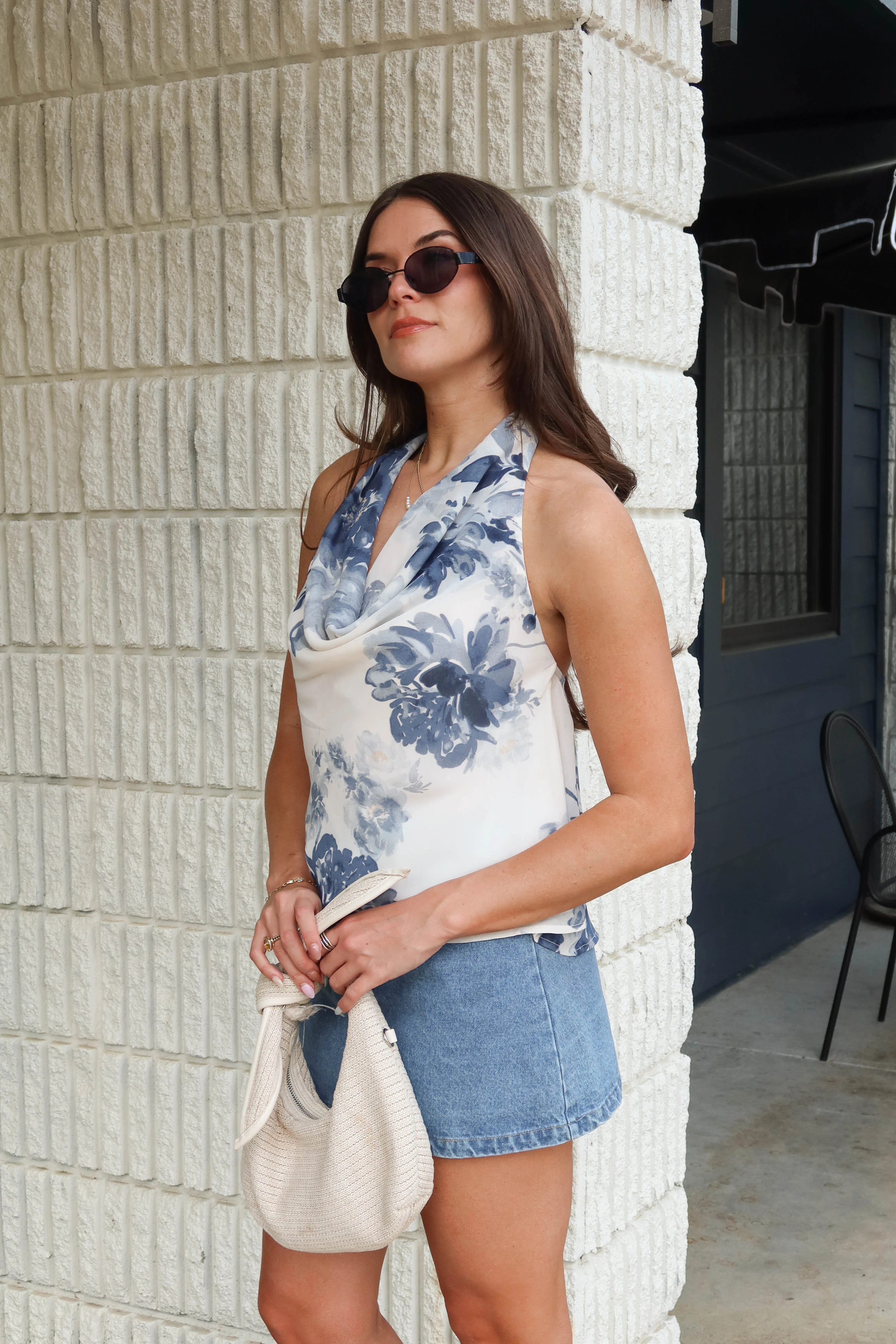 Elaina Cream & Blue Floral Halter Tank - Image 5