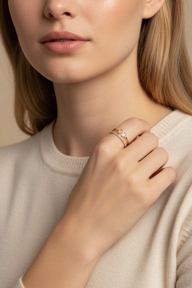 Elaina Rhinestone Baguette & Double Ring - Image 2