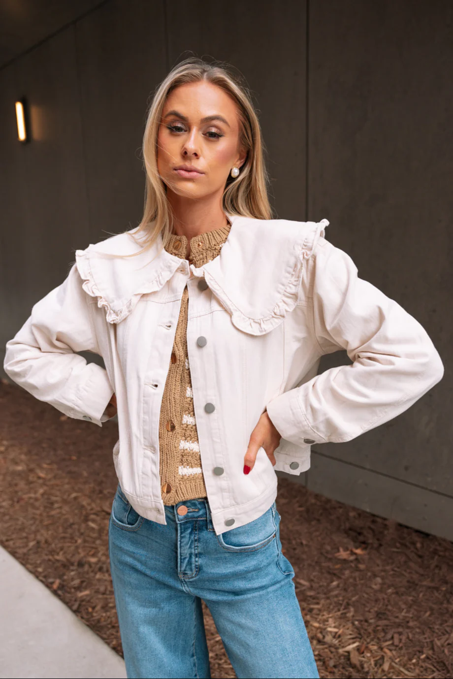 Elaine Ecru Ruffle Collar Jacket