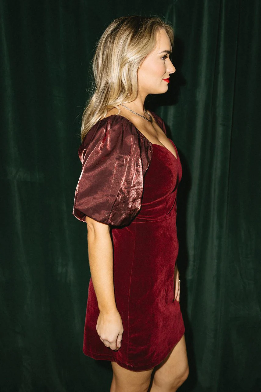 Eleanor Burgundy Velvet Puff Sleeve Dress - Image 6