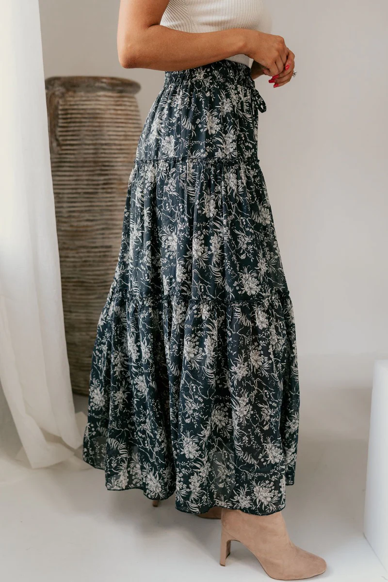 Eleanor Charcoal & White Floral Maxi Skirt - Image 7