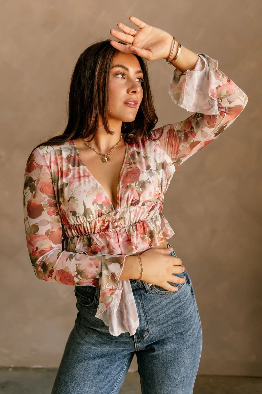 Elena Blush Multi Floral Ruffle Top