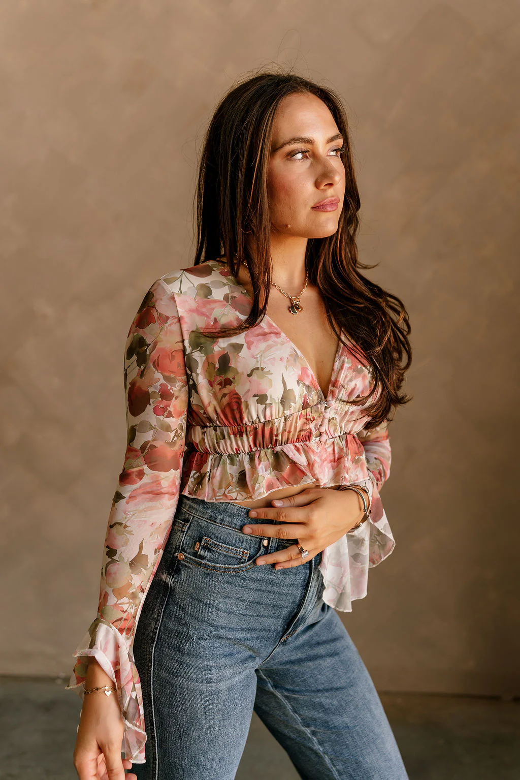 Elena Blush Multi Floral Ruffle Top - Image 2