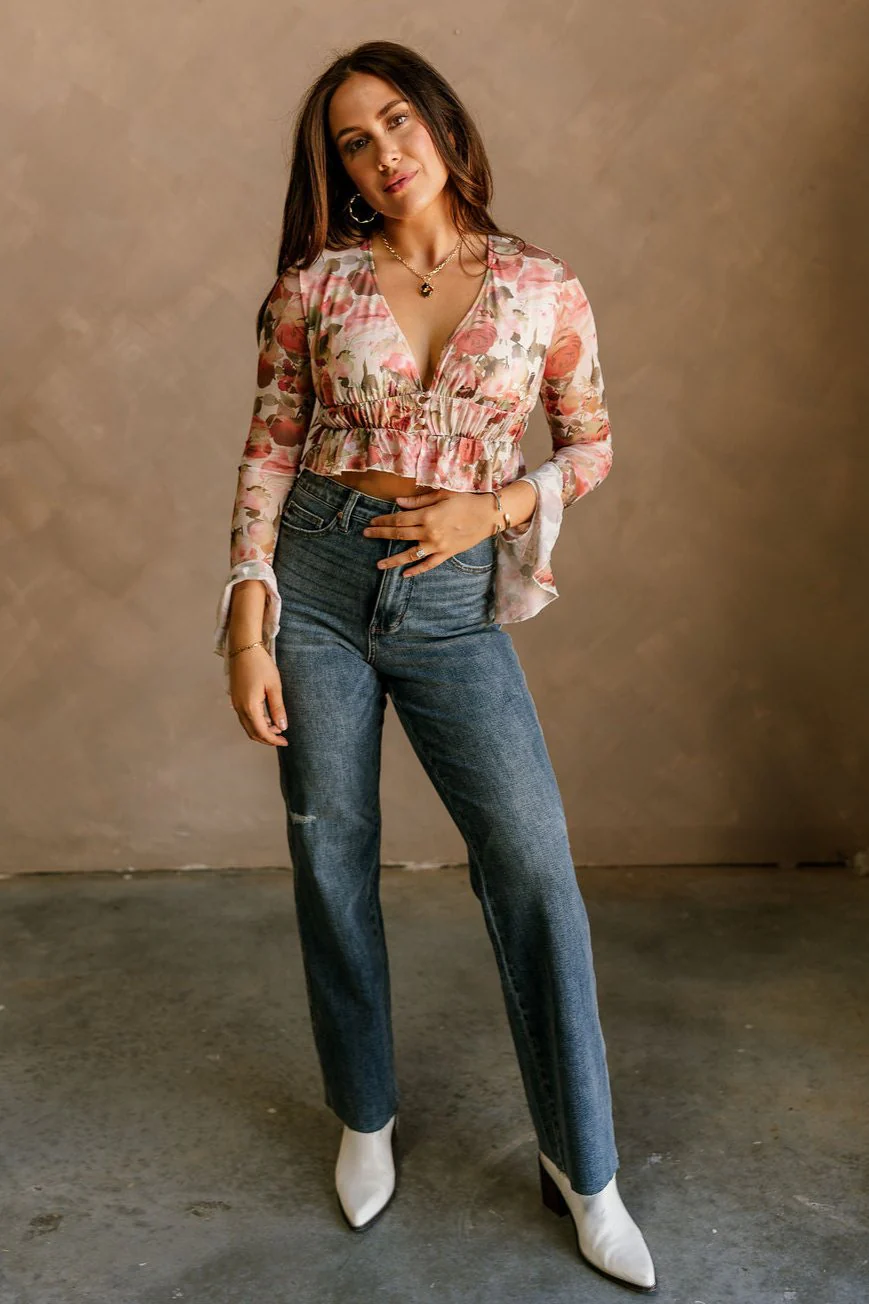 Elena Blush Multi Floral Ruffle Top - Image 3