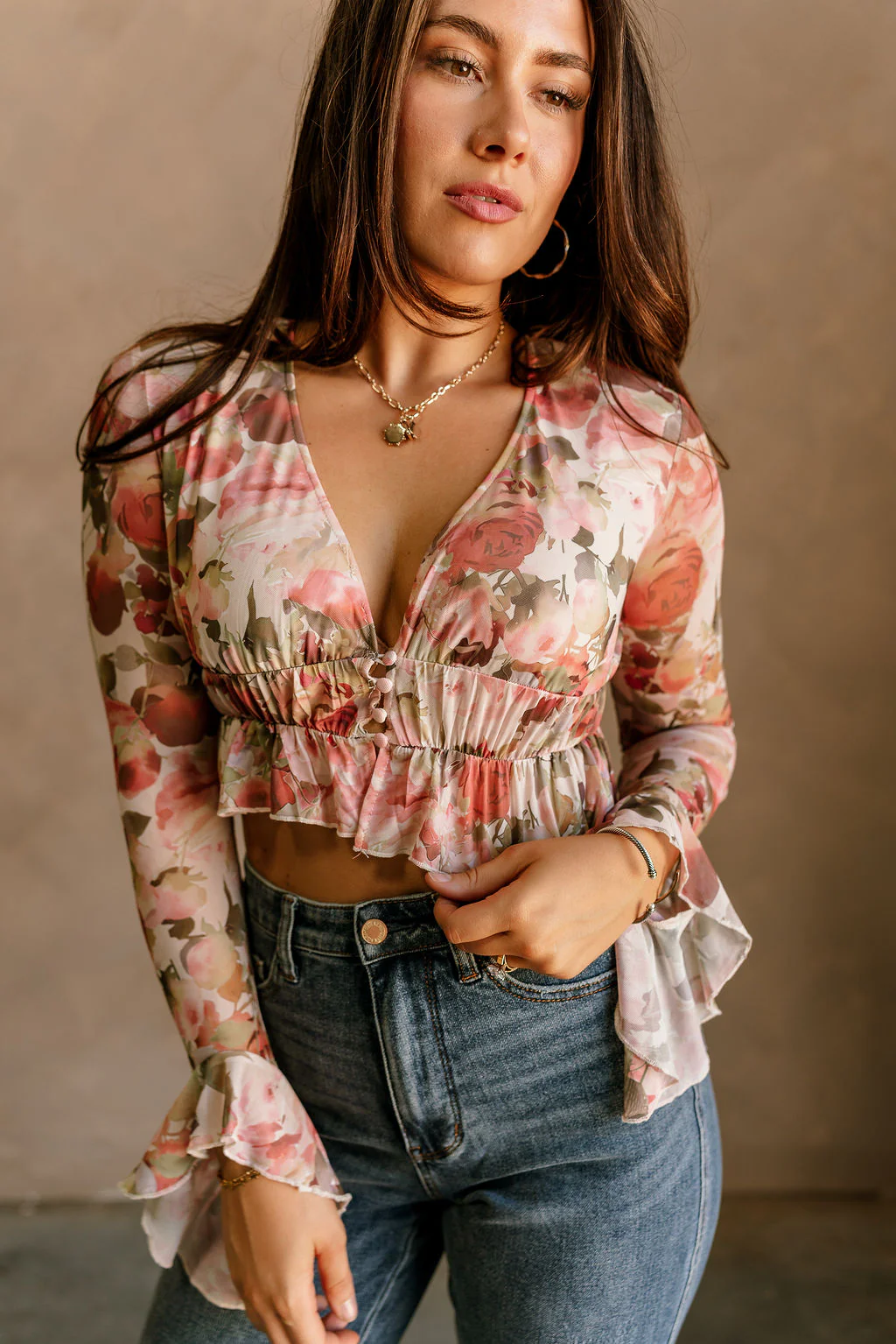 Elena Blush Multi Floral Ruffle Top - Image 5