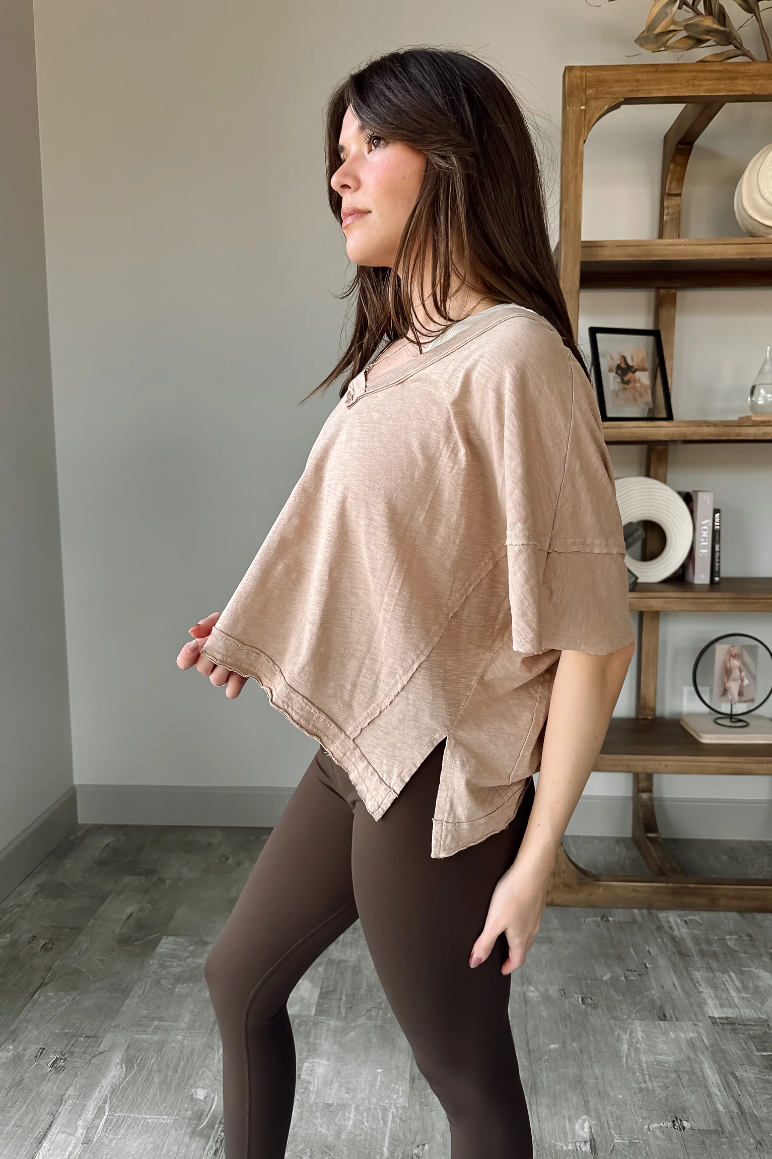 Elena Dark Taupe V-Neckline Top - Image 3