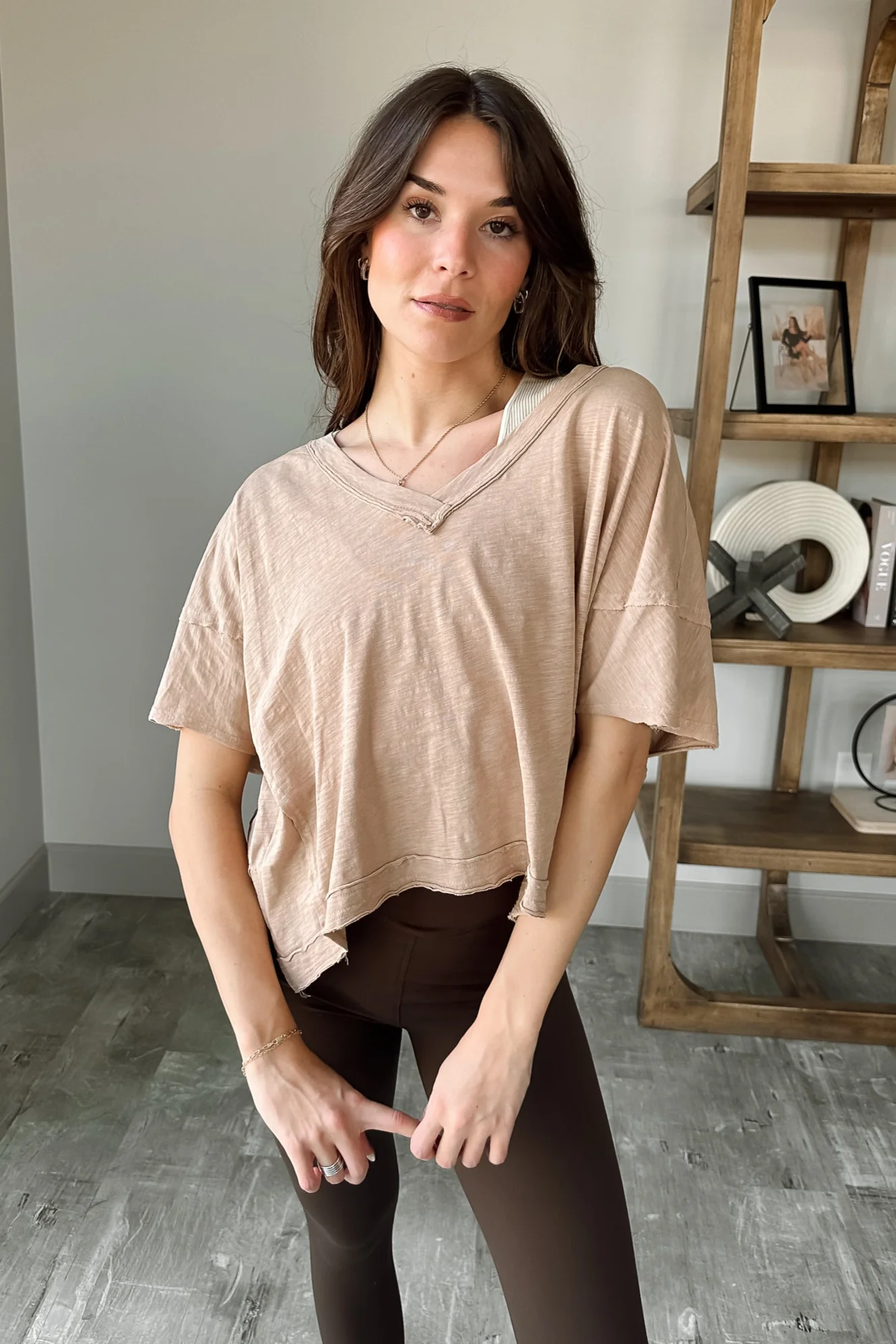 Elena Dark Taupe V-Neckline Top - Image 5