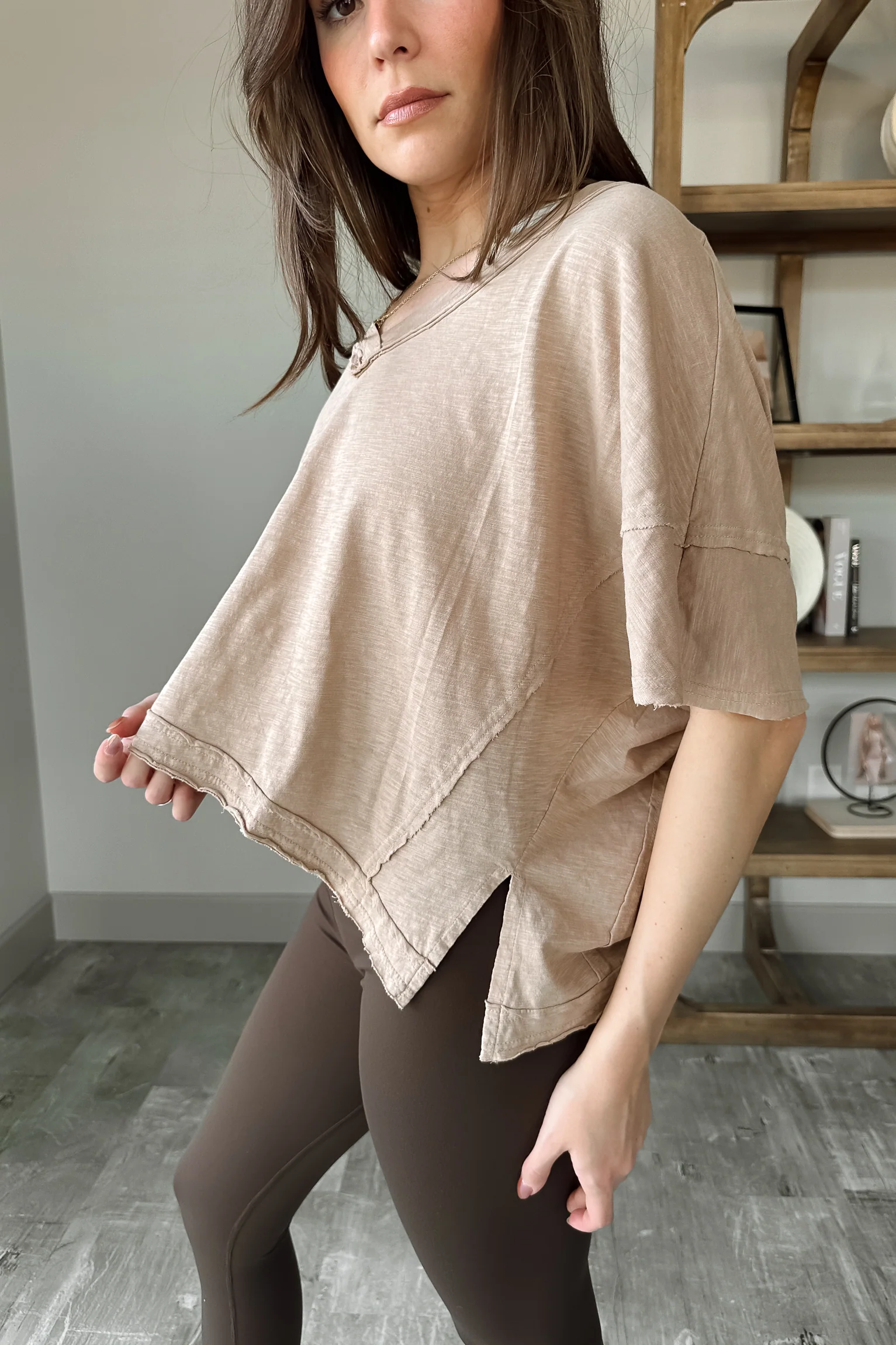 Elena Dark Taupe V-Neckline Top - Image 6