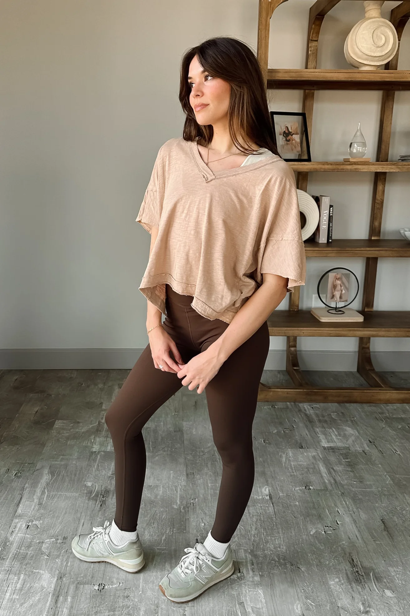 Elena Dark Taupe V-Neckline Top - Image 7