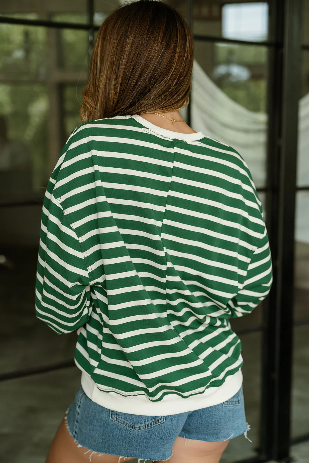Elena Green & Cream Stripe Sweatshirt - Image 4