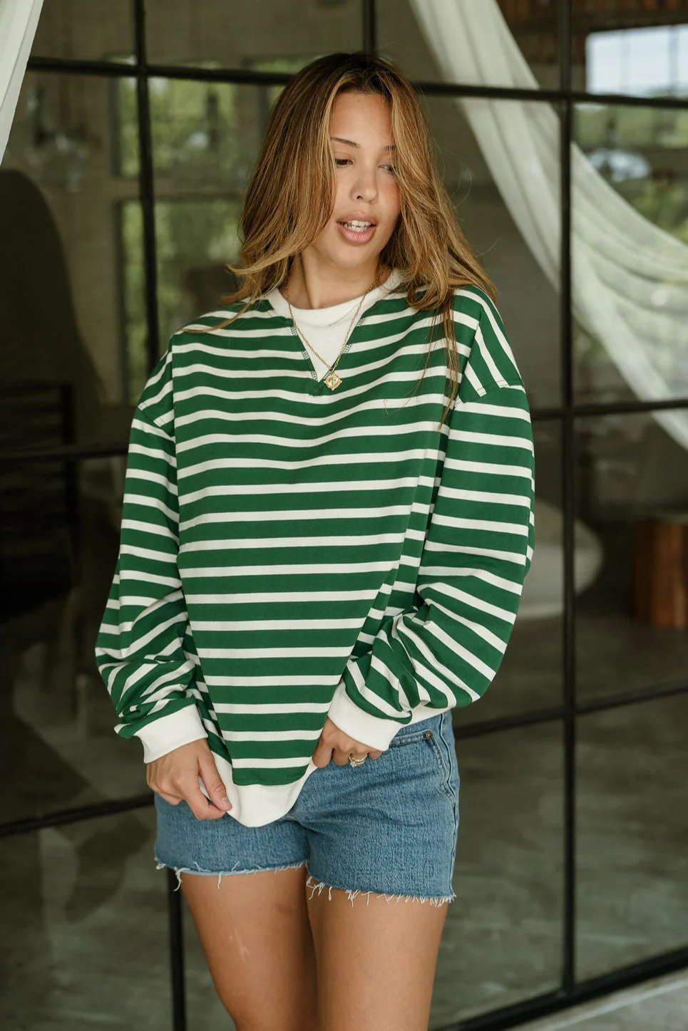 Elena Green & Cream Stripe Sweatshirt - Image 7