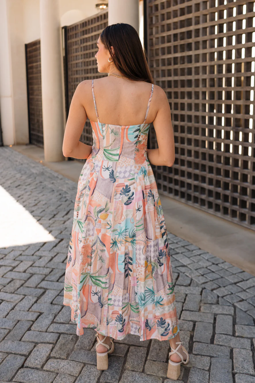 Elena Pink Multi Tropical Resort Midi Dress - Image 5