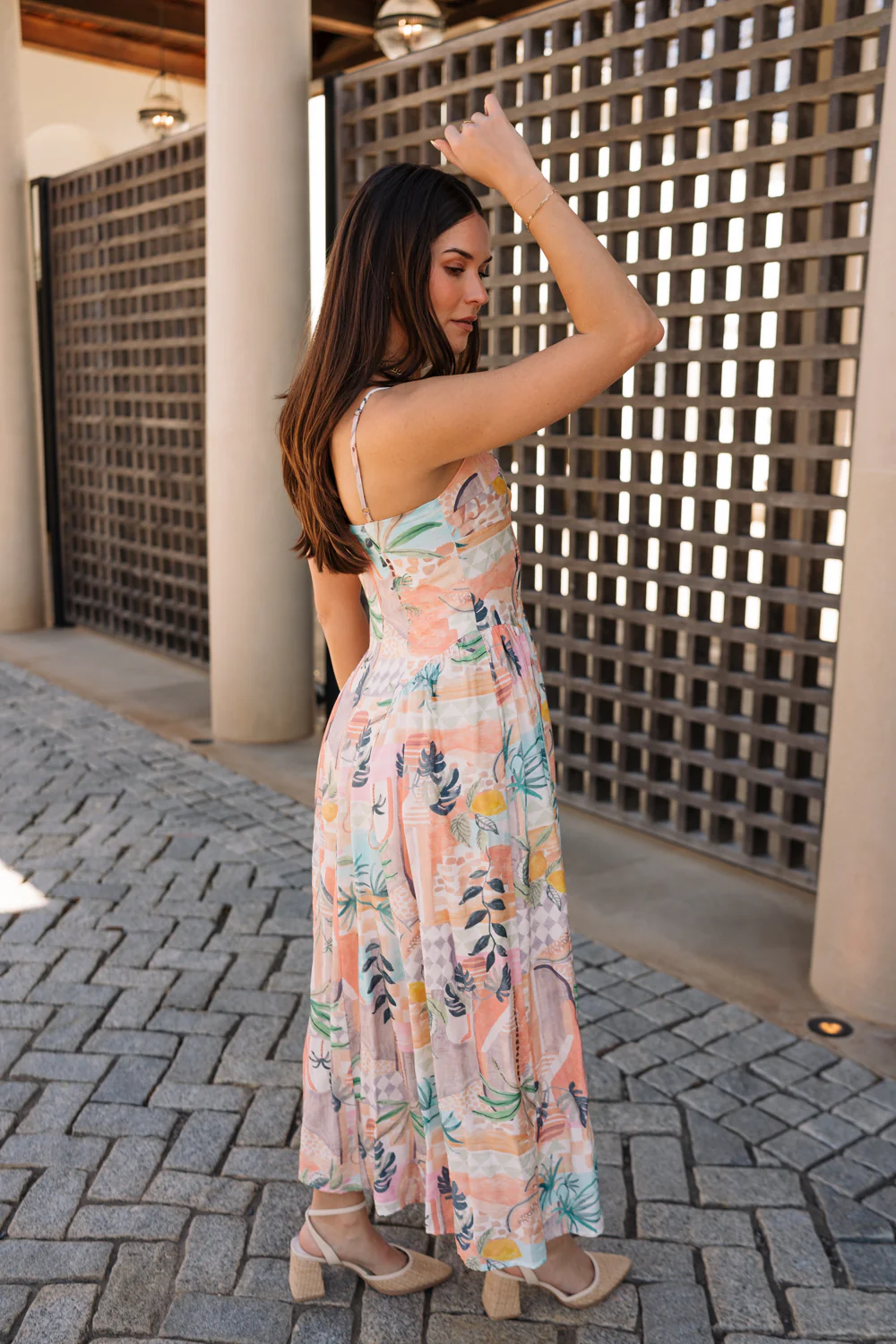 Elena Pink Multi Tropical Resort Midi Dress - Image 8