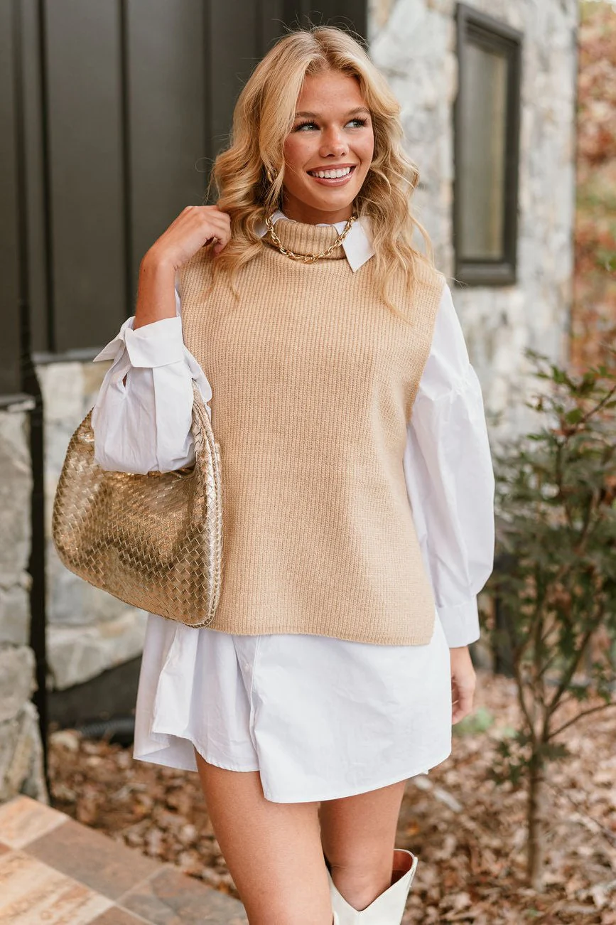 Elena Taupe Turtleneck Sweater Vest
