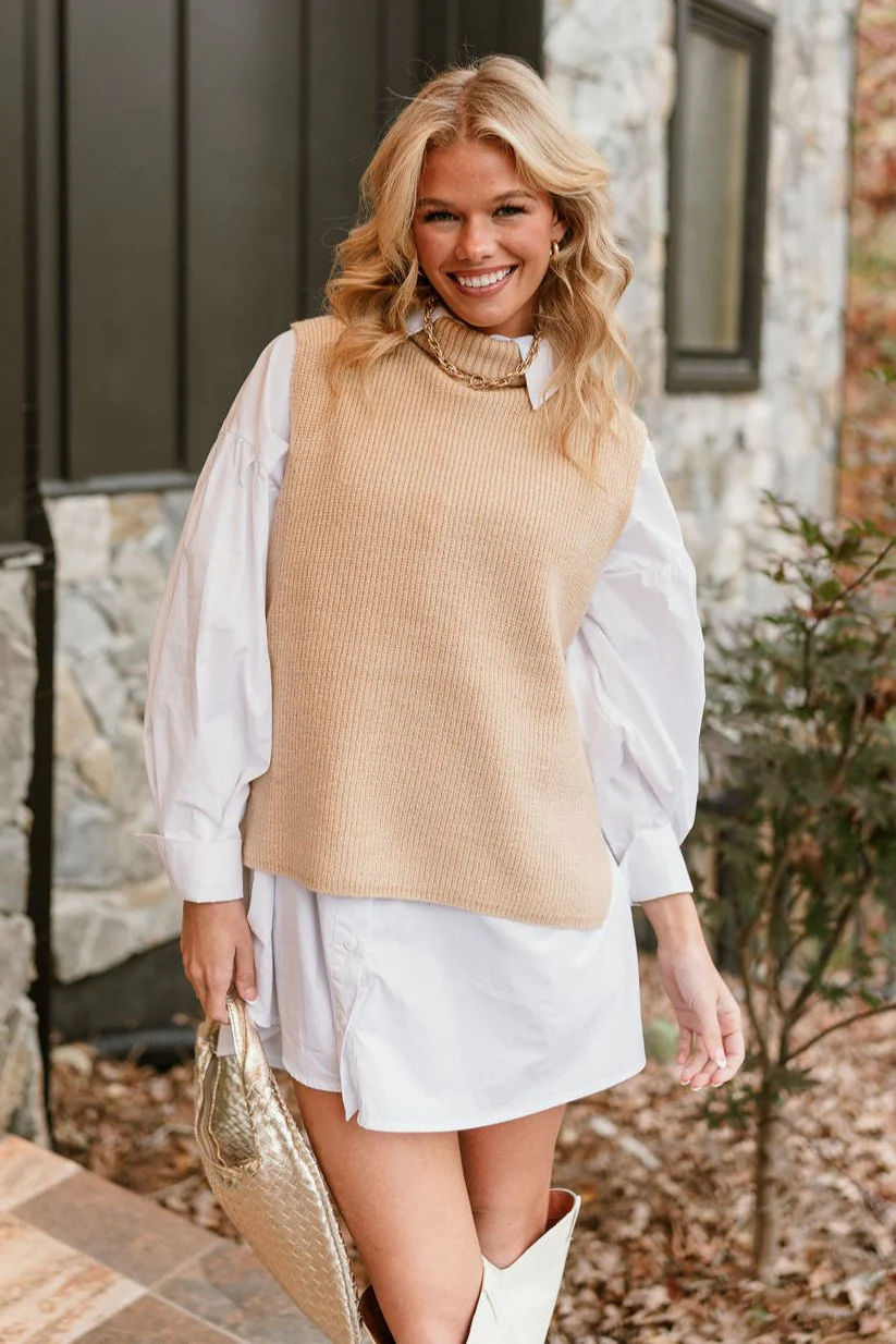 Elena Taupe Turtleneck Sweater Vest - Image 10