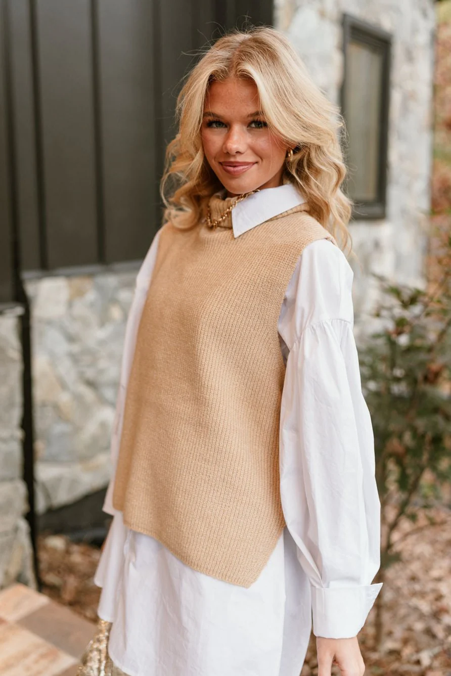 Elena Taupe Turtleneck Sweater Vest - Image 13