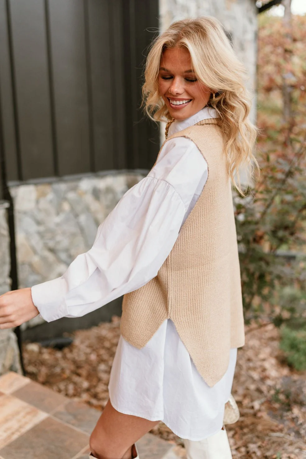 Elena Taupe Turtleneck Sweater Vest - Image 14