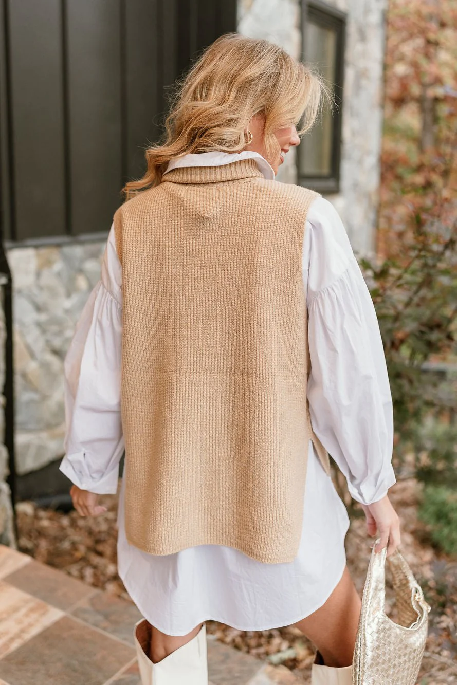 Elena Taupe Turtleneck Sweater Vest - Image 15