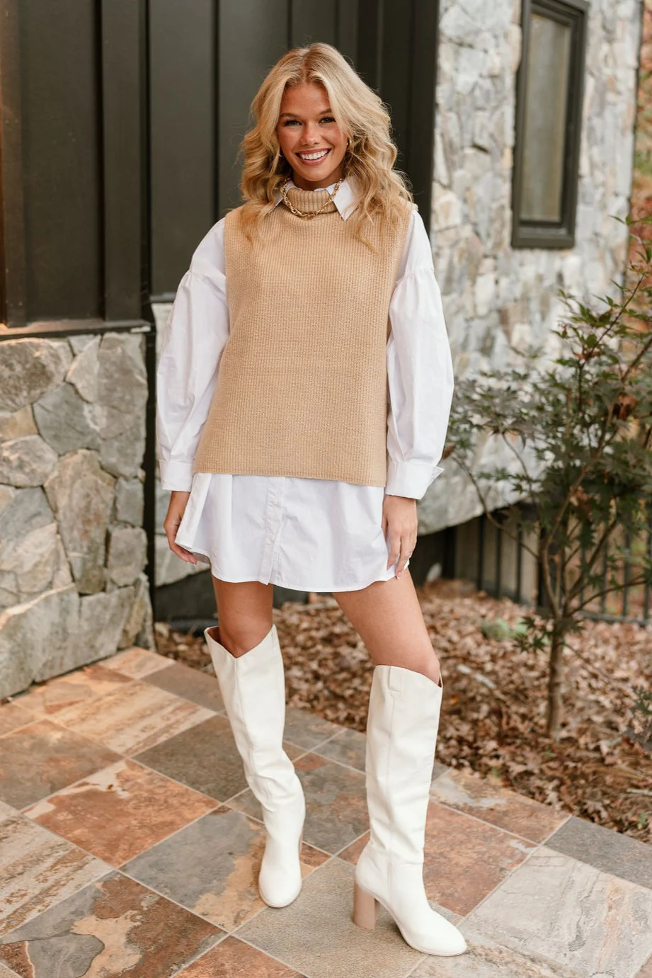 Elena Taupe Turtleneck Sweater Vest - Image 2