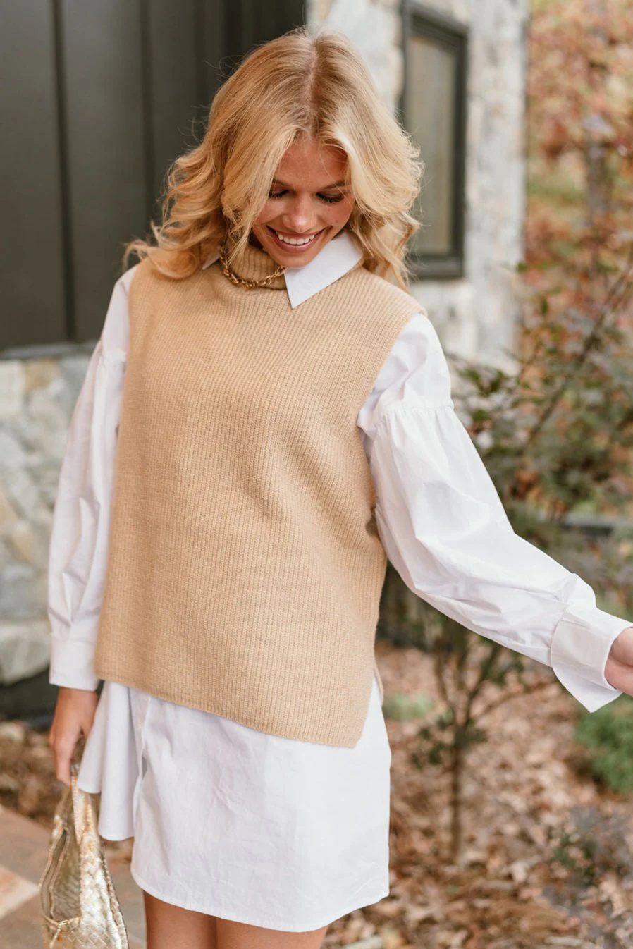 Elena Taupe Turtleneck Sweater Vest - Image 4