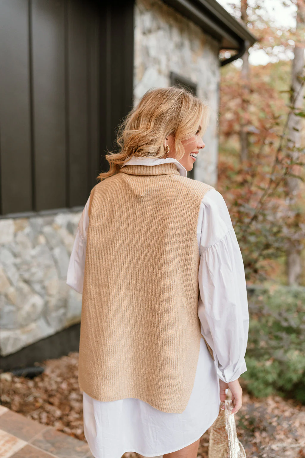 Elena Taupe Turtleneck Sweater Vest - Image 5