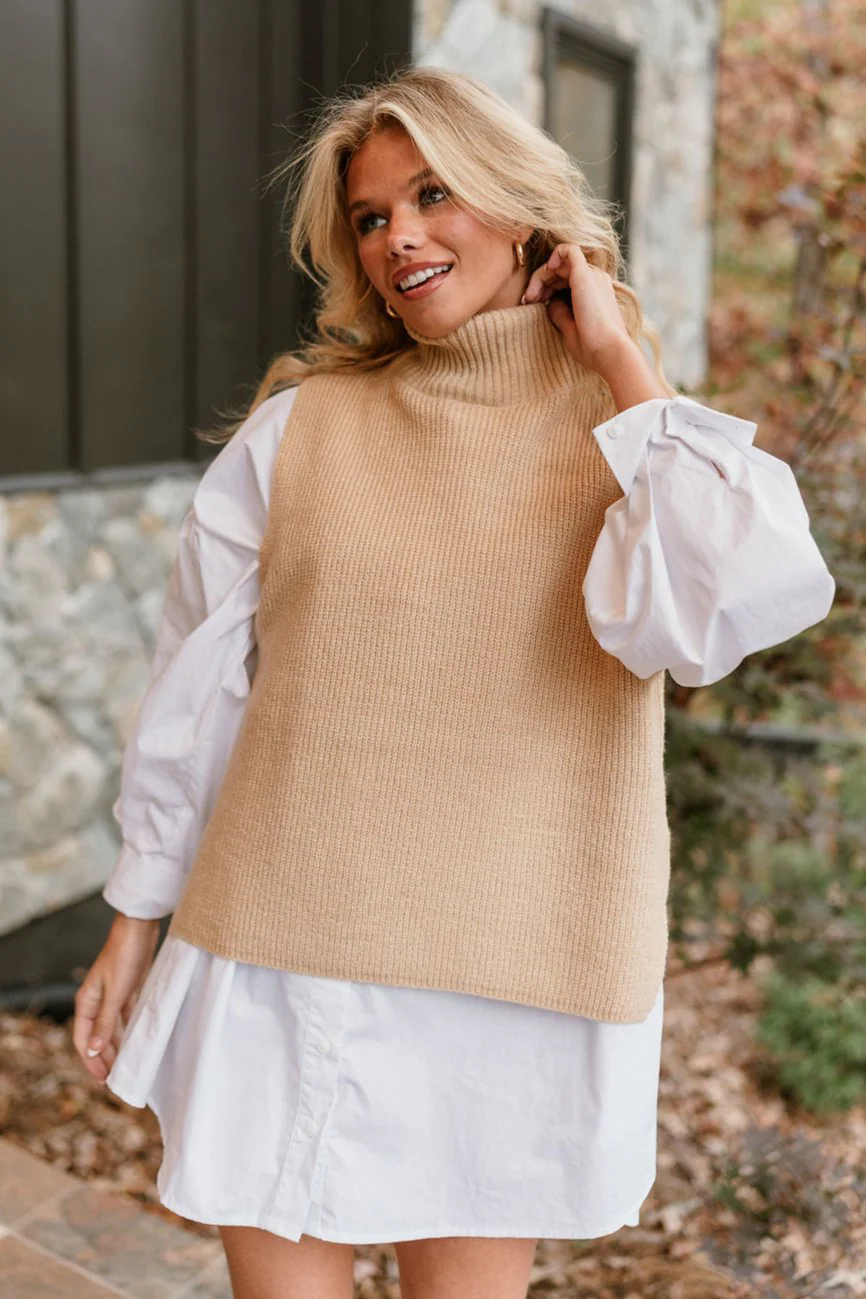 Elena Taupe Turtleneck Sweater Vest - Image 6