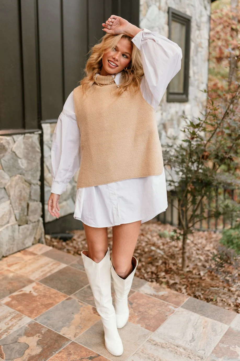 Elena Taupe Turtleneck Sweater Vest - Image 8
