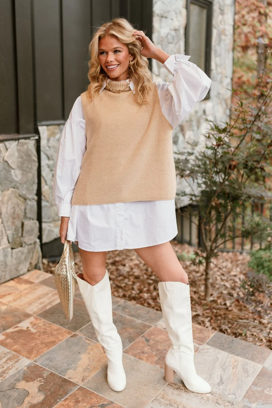 Elena Taupe Turtleneck Sweater Vest - Image 9