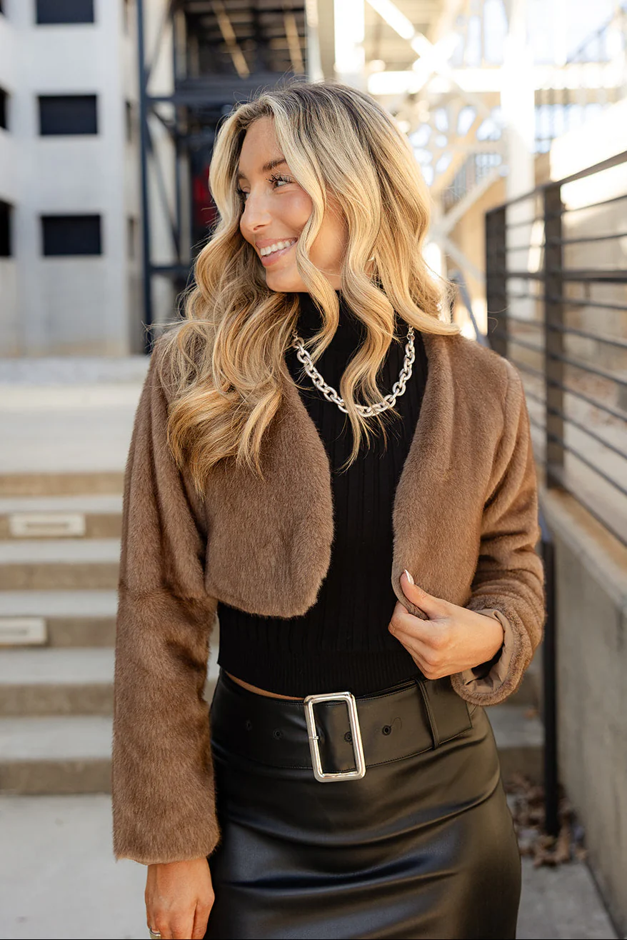Eliana Brown Faux Fur Cardigan