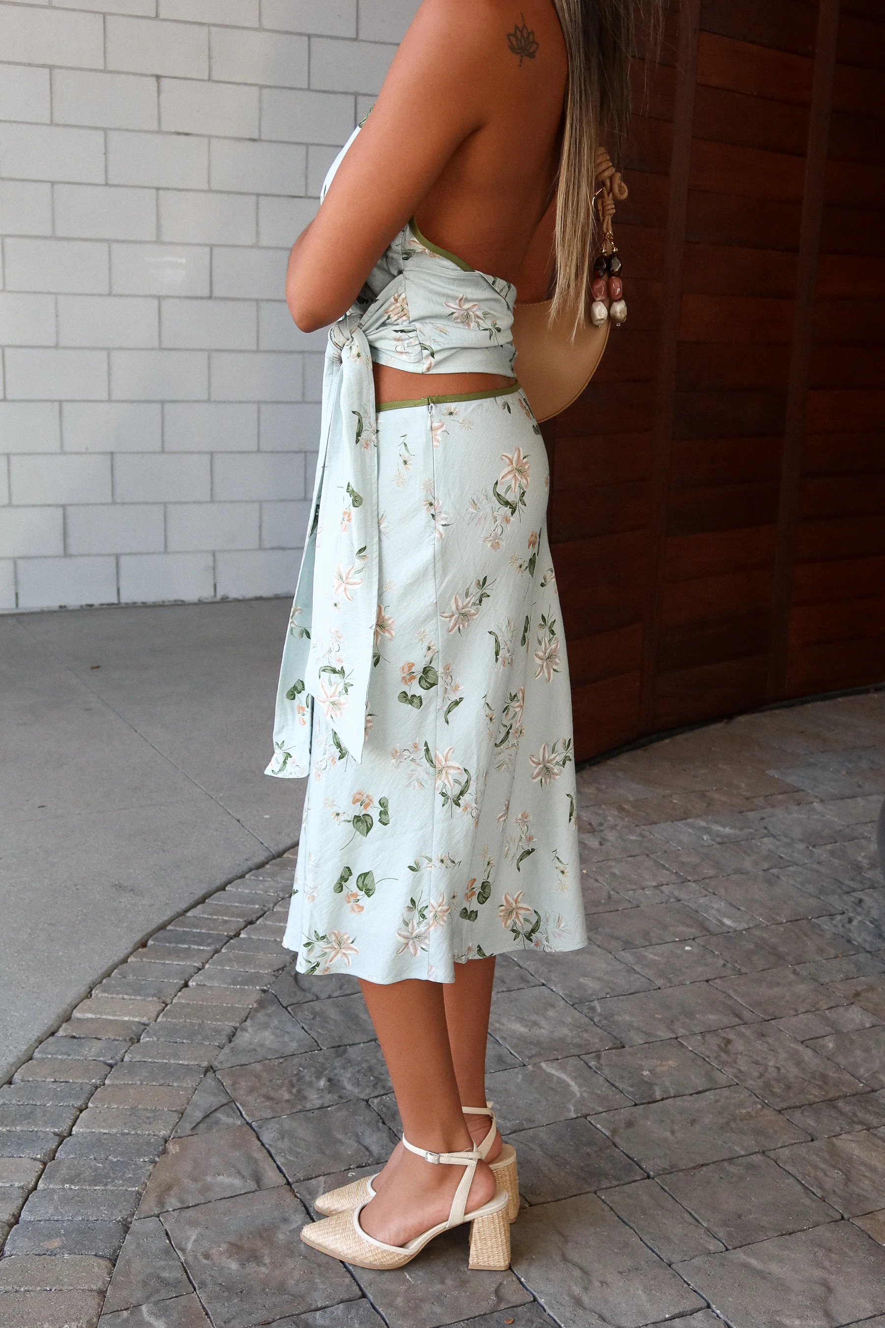 Eliana Mint Blue Multi Floral Midi Skirt - Image 3