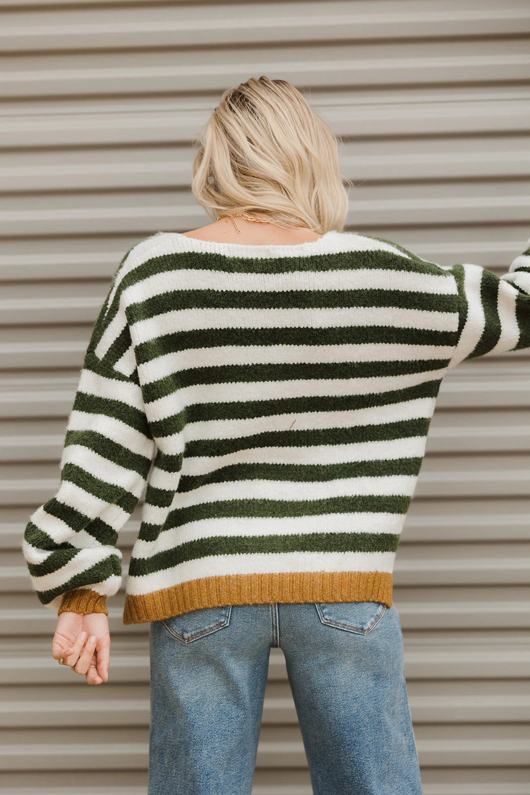 Eliana Olive Green & Ivory Stripe Knit Sweater - Image 11