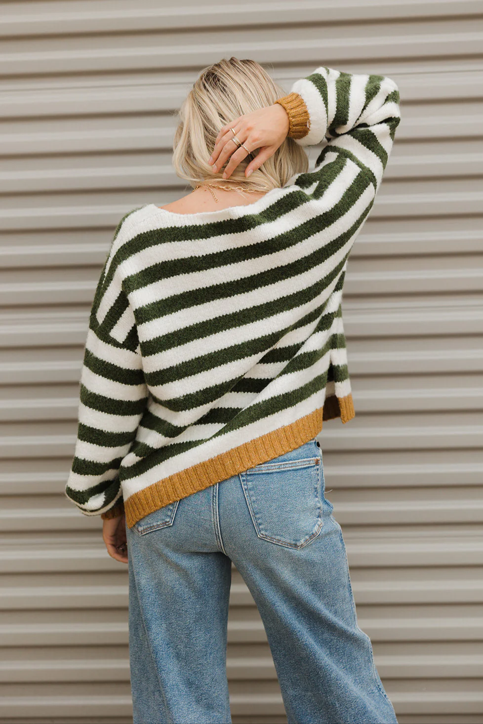 Eliana Olive Green & Ivory Stripe Knit Sweater - Image 12