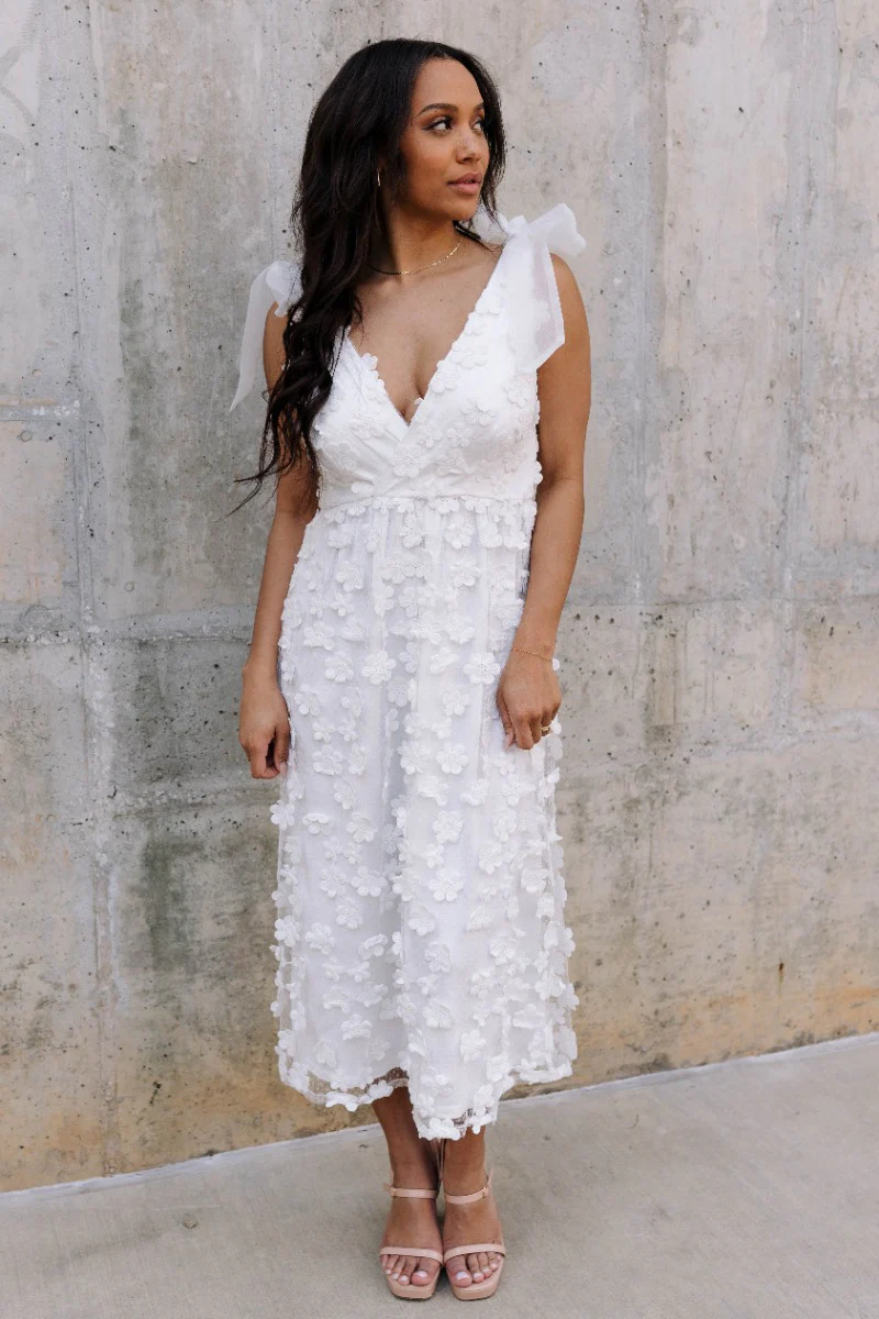 Eliana White Floral Midi Dress - Image 3