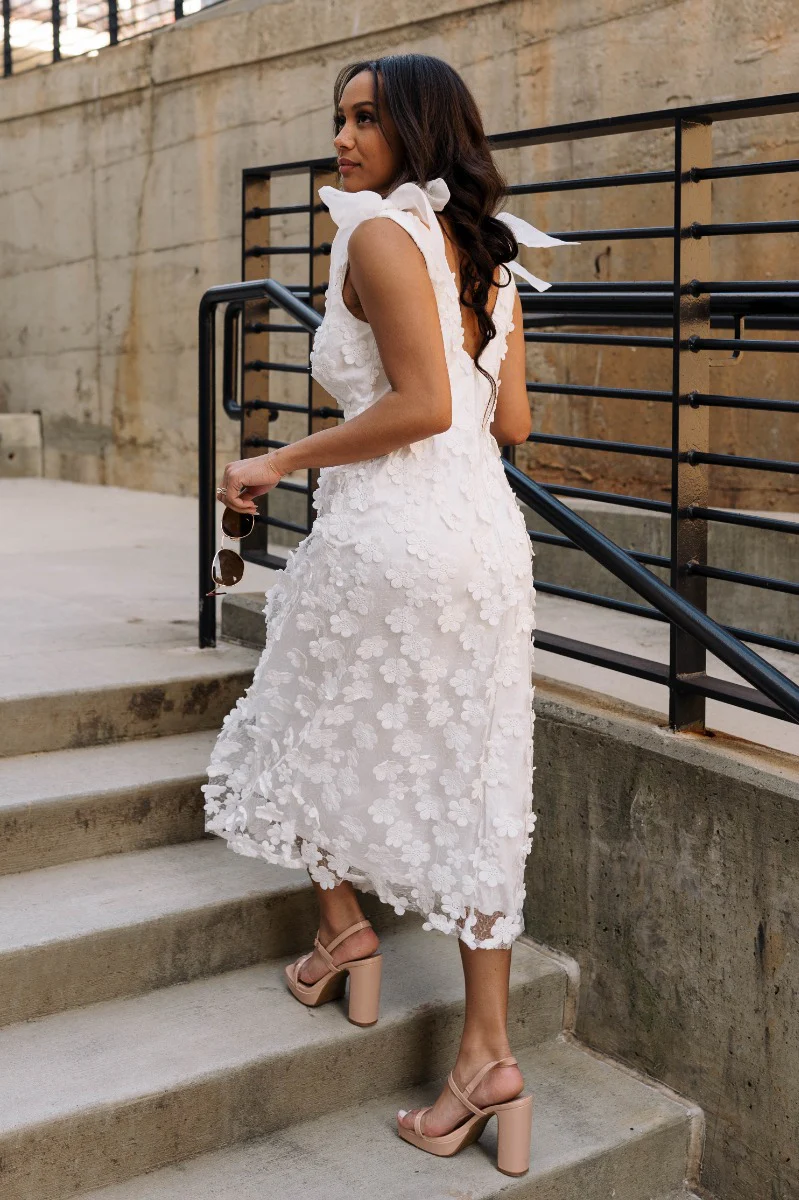 Eliana White Floral Midi Dress - Image 9