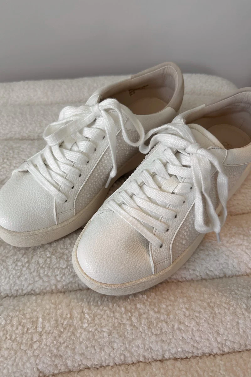 Elina White Embellished Low Top Sneakers - Image 3