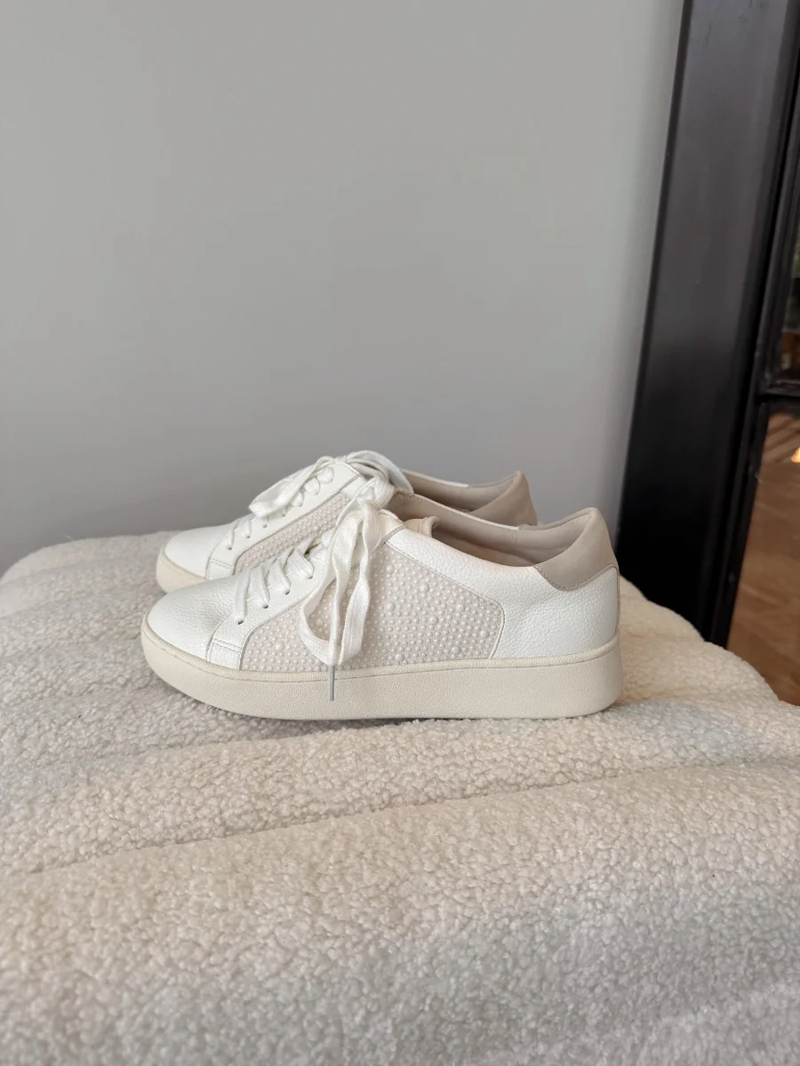 Elina White Embellished Low Top Sneakers - Image 4