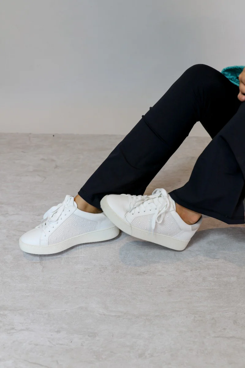 Elina White Embellished Low Top Sneakers - Image 8