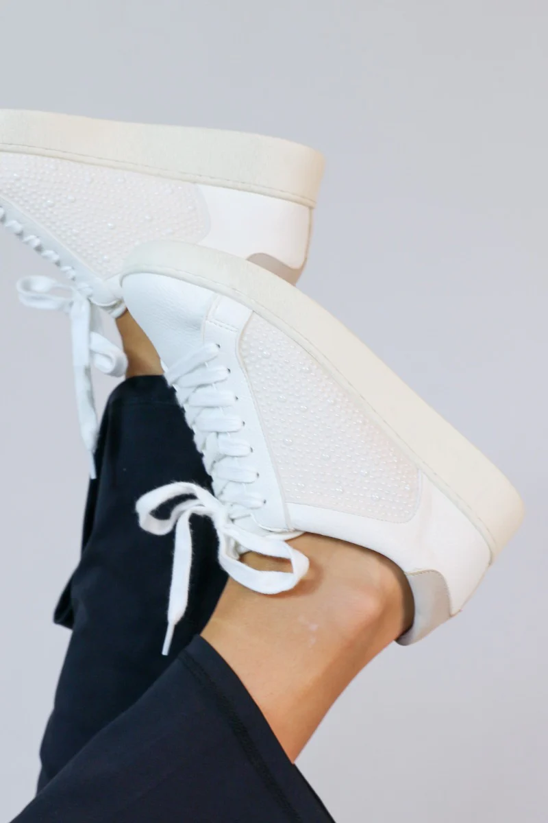 Elina White Embellished Low Top Sneakers - Image 9