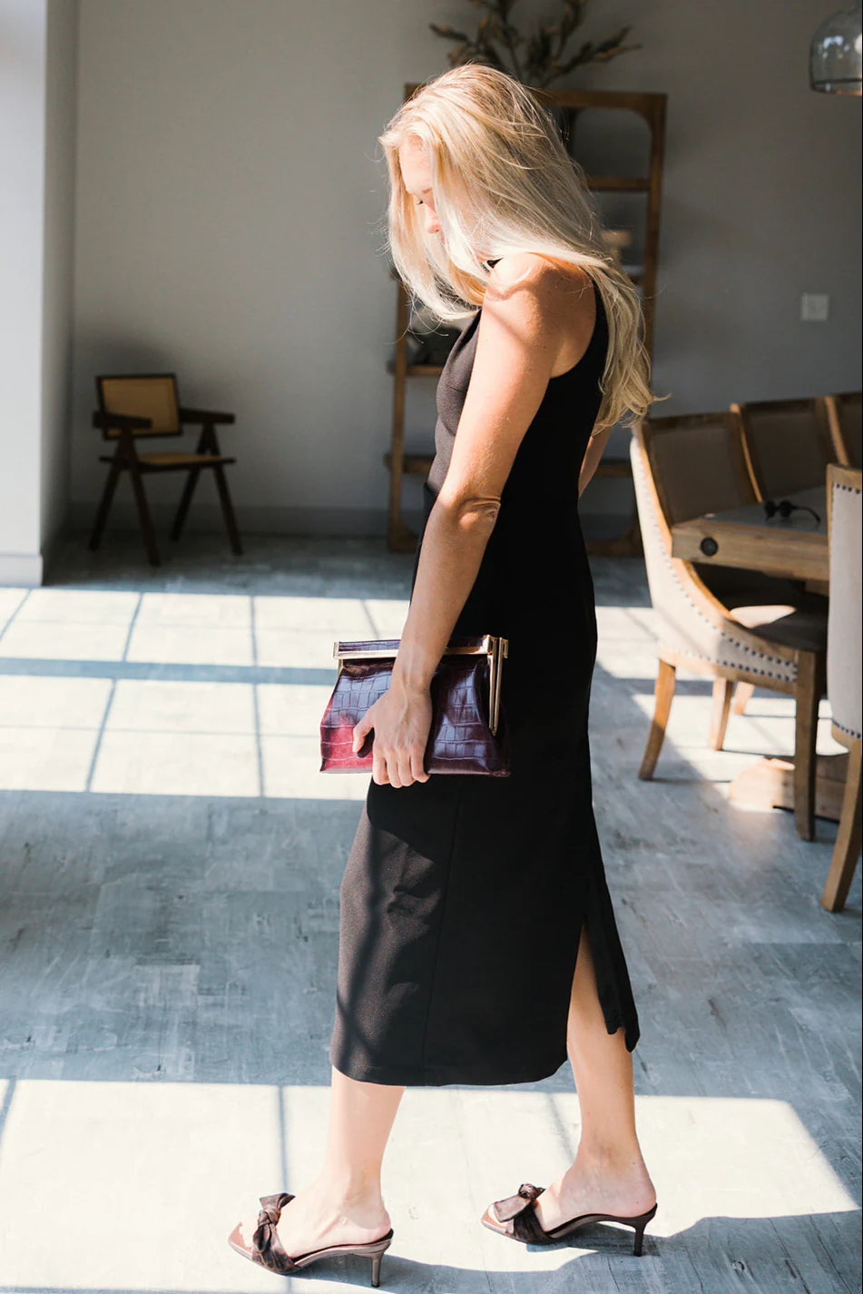 Elisa Black & Gold One-Shoulder Midi Dress - Image 7