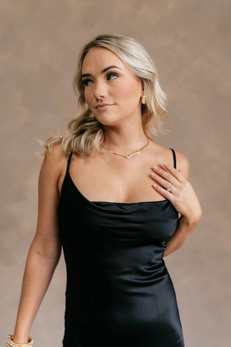 Elisa Black Satin Cowl Neck Maxi Dress - Image 7