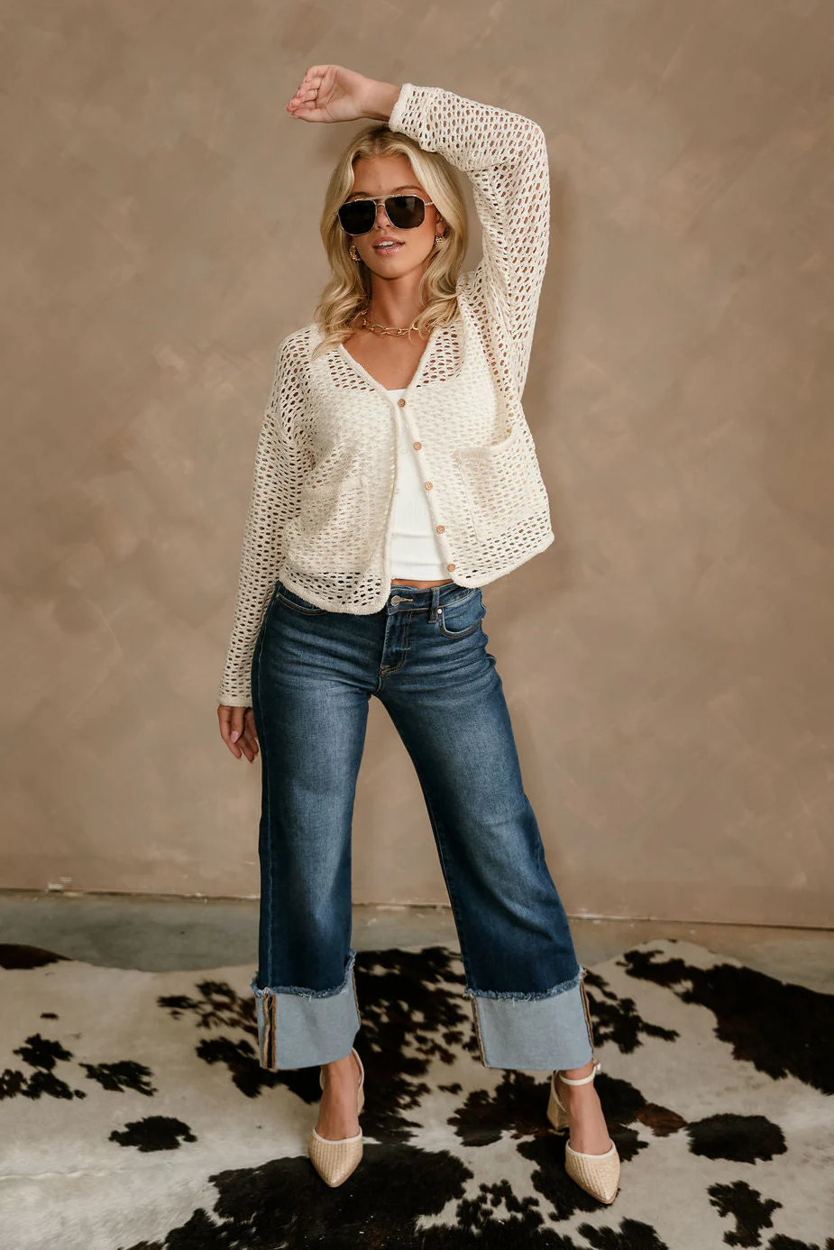 Elisa Cream Button-Up Knit Cardigan