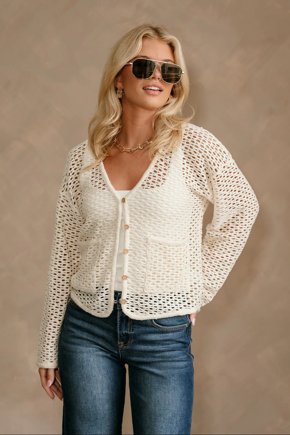 Elisa Cream Button-Up Knit Cardigan - Image 2